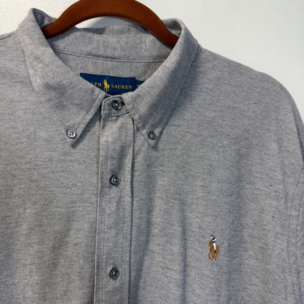 Polo Ralph Lauren Knit Oxford Shirt Mens XXL Gray Long Sleeve Button Down Cotton